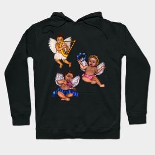 Orchestra of Curly haired Angels playing the tambourine, violin and harp - blissful Sun kissed curly haired Baby cherub angel classical art Hoodie